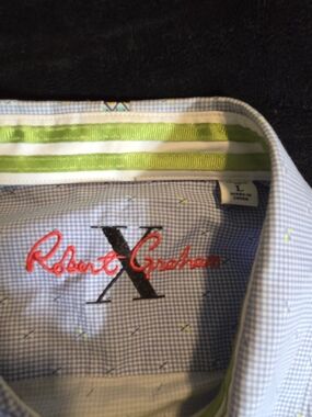 Robert Graham Light Blue Gingham Button-Down with Neon Green Trim